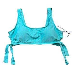 Women's NWT Wallflower Teal Sparkle Lurex‎ Tie Side Bikini Top Size Large